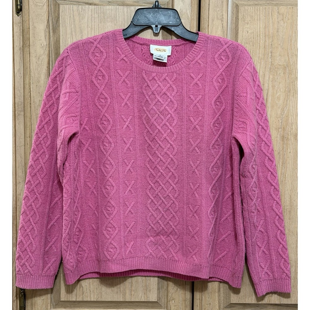Talbots Lambswool Blend Ribbed Sweater Pullover Women's M Pink Cable Knit Crew